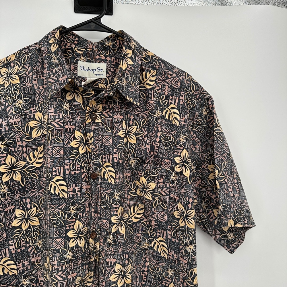 Vintage Bishop St Apparel Mens XL Hawaiian Shirt Cotton Tropical Made in Hawaii - Picture 2 of 6